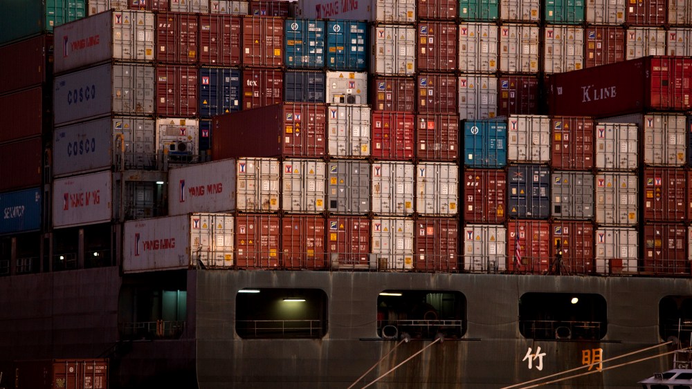 The YM Bamboo, a container ship operated by the China Ocean Shipping Company (COSCO) is docked at the Port of Oakland in Oakland, Calif. Jan. 14, 2011.