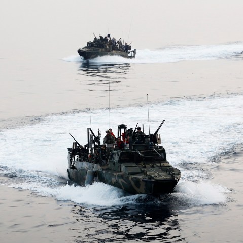 USS Riverine gun-boats patrol the Middle East Gulf, May 13, 2013. (Photo by Hamad I Mohammed/Reuters)