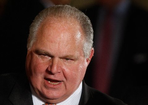 Conservative talk show host Rush Limbaugh talks with guests in the East Room of the White House in Washington, Tuesday, Jan. 13, 2009, prior to a Presidential Medal of Freedom ceremony for Colombian President Alvaro Uribe, former British Prime Minister...