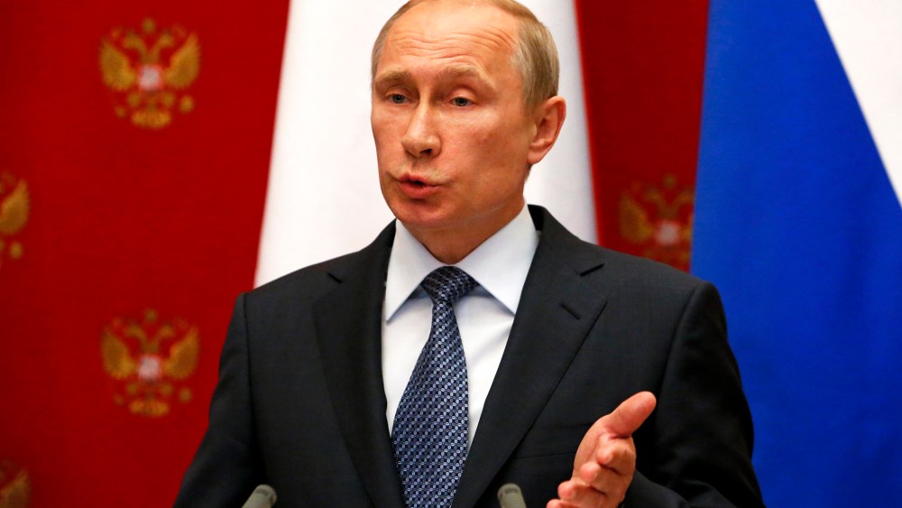 Russian President Vladimir Putin speaks at a joint news conference in Moscow, May 7, 2014.