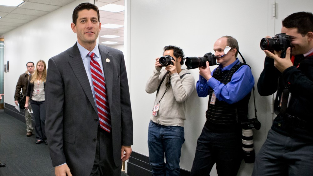 FILE - This Nov. 28, 2012 file photo shows House Budget Committee Chairman Rep. Paul Ryan, R-Wis. walking on Capitol Hill in Washington.  House Republicans say they may seek a short-term extension of the government's debt limit in the next few weeks, a...