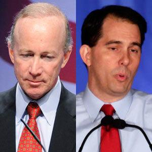 Gov. Mitch Daniels (file) and Gov. Scott Walker (file)