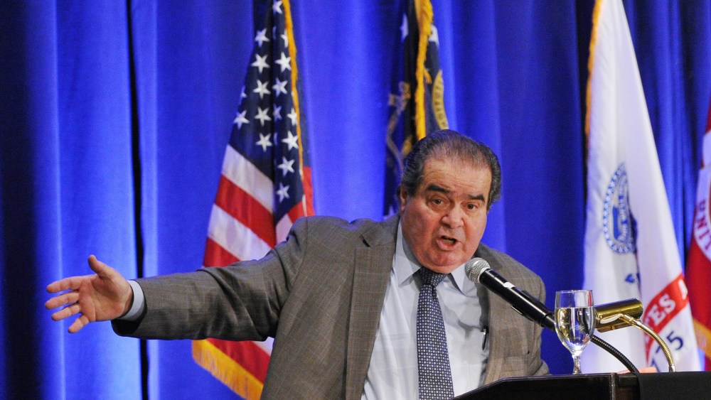 U.S. Supreme Court Justice Antonin Scalia speaks at a constitutional law symposium, Friday, March 14, 2014, in Atlanta.