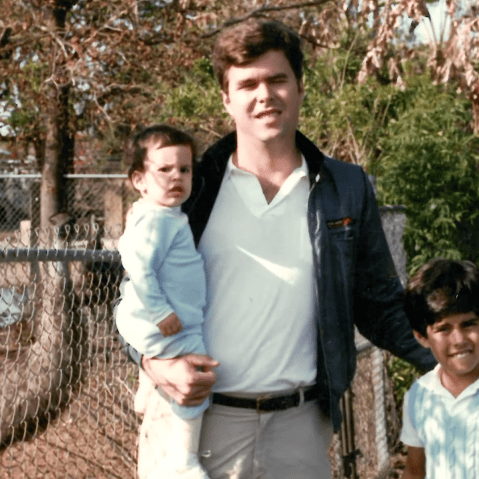 Jeb Bush poses with two of his children in a family photo from 1990, as shown in his latest campaign video, "Todos Somos Americanos" released on YouTube, Sept. 14, 2015.