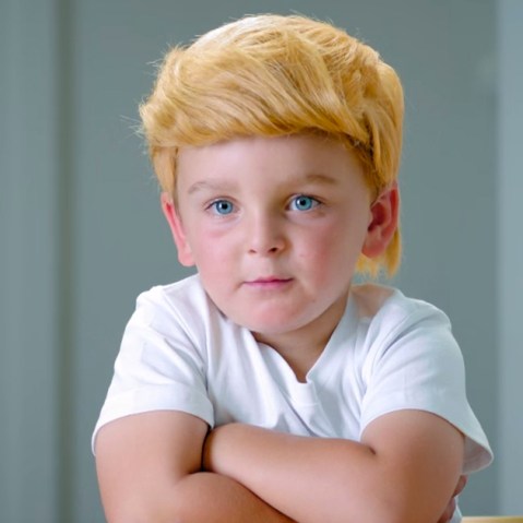 A New Zealand electricity company is using toddlers wearing orange-tinged wigs reminiscent of the real estate mogul's hair to poke fun at the GOP's presumptive presidential nominee. (Screenshot Courtesy of Powershop)