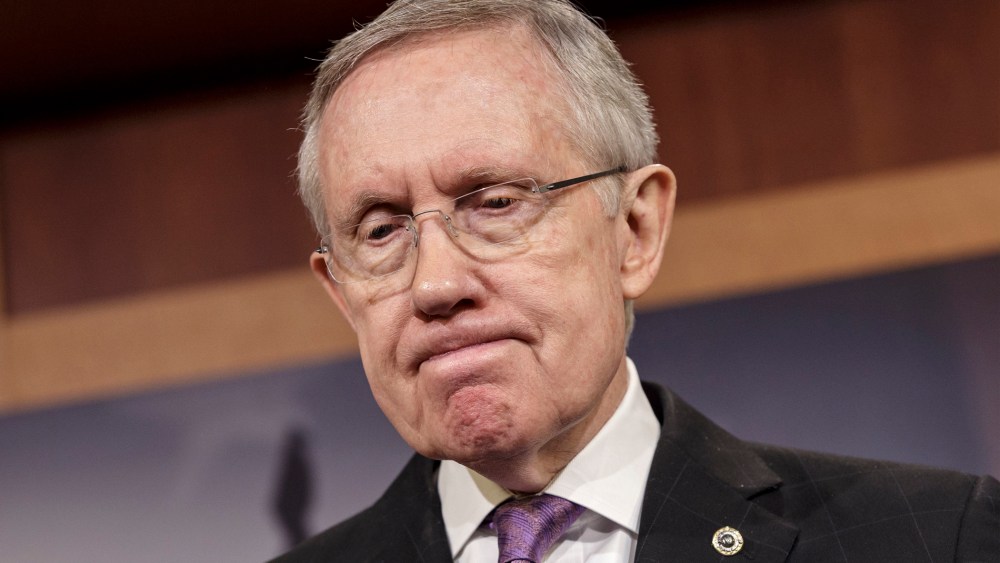 Senate Majority Leader Harry Reid, D-Nev., talks to reporters about the final work of the Senate as their legislative year nears to a close, at the Capitol in Washington, Thursday, Dec. 19, 2013.