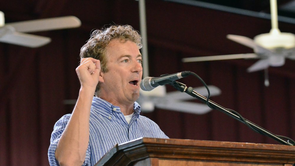 Sen. Rand Paul, R-Ky., speaks during the annual Fancy Farm picnic in Fancy Farm, Ky., Saturday, Aug. 2, 2014.