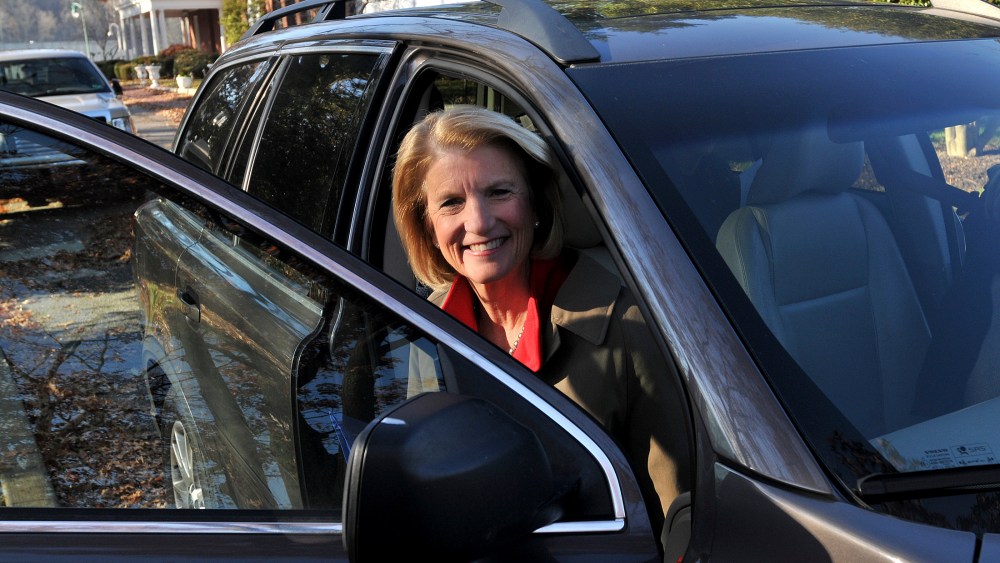 Congresswoman Shelley Moore Capito gets out of her car on her way to the Capitol, where she officially announced that she will run in 2014 for the U.S. Senate, in Charleston, W.Va. Monday, Nov. 26, 2012.