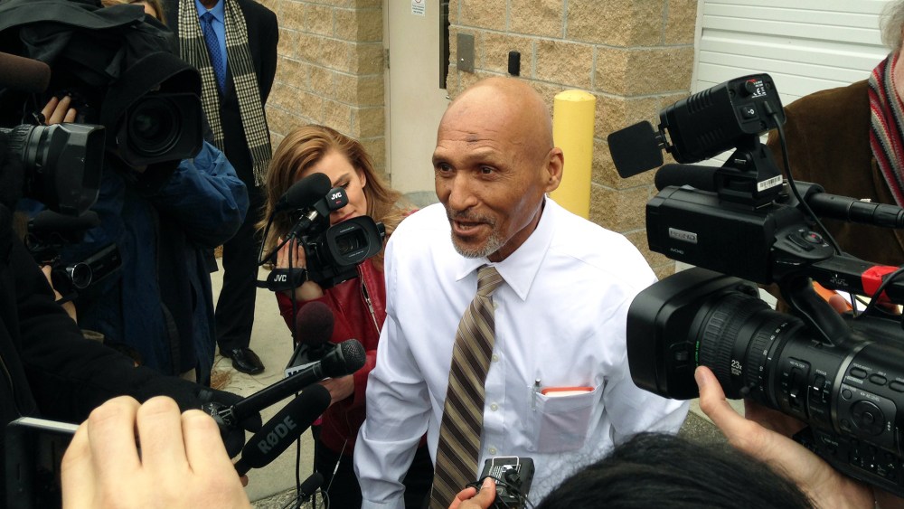 Joseph Sledge, 70, addresses members of the media after being released from jail in Columbus County, N.C., on Jan. 23, 2015, after serving nearly four decades behind bars for two slayings he didn't commit. (Photo by Jonathan Drew/AP)