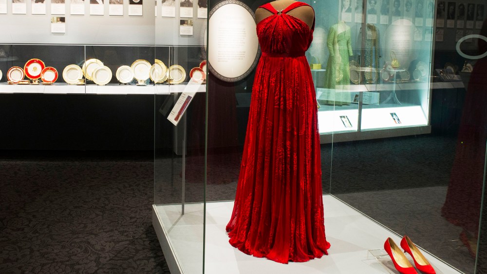 First lady Michelle Obama's second inaugural gown is displayed at the Smithsonian Museum of American History, Jan. 14, 2014.
