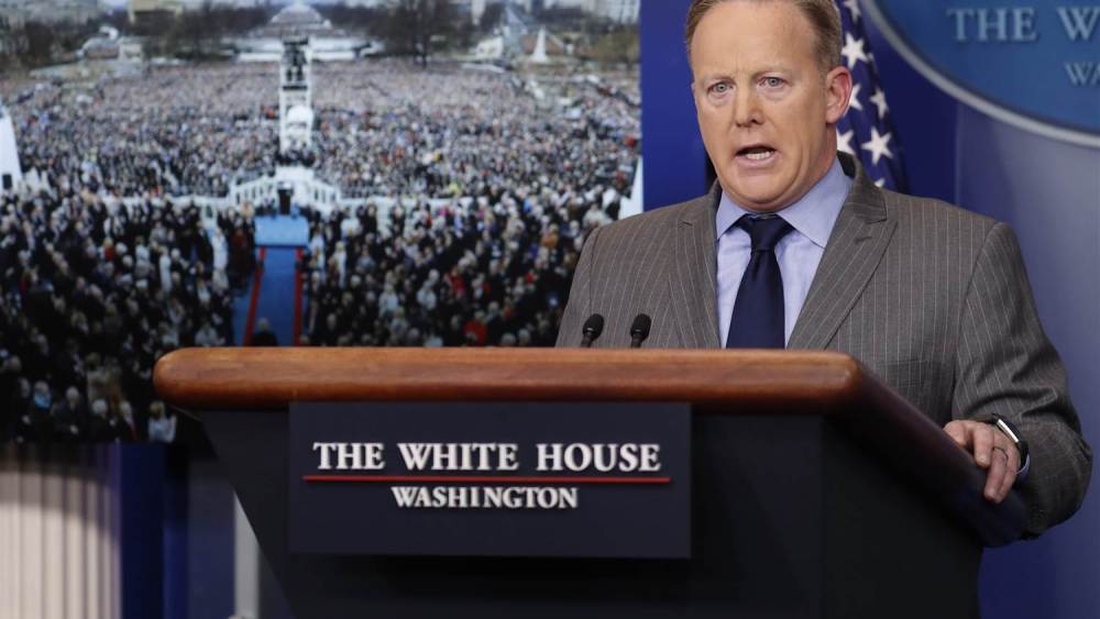 White House press secretary Sean Spicer delivers his first statement in the Brady press briefing room at the White House in Washington, D.C. on Jan. 21, 2017.