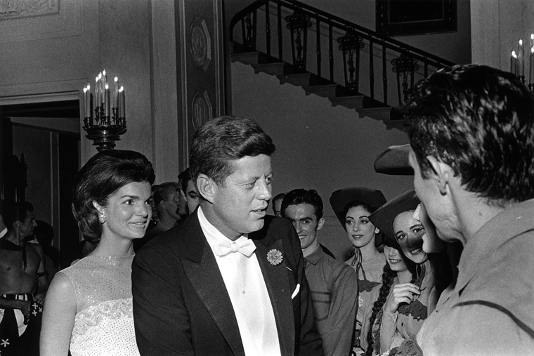 The President and Mrs. Kennedy congratulate American Ballet Theatre cast of "Billy The Kid", May, 1962.