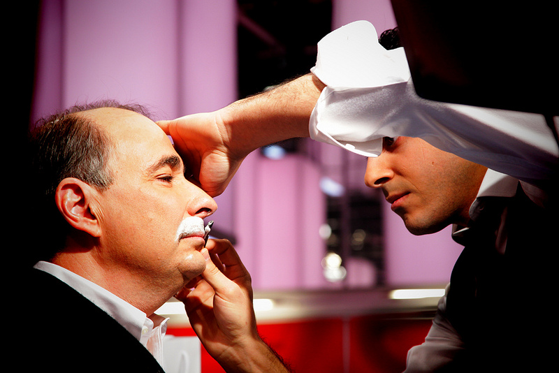 The 'stache off in progress (Louis Burgdorf / Morning Joe)