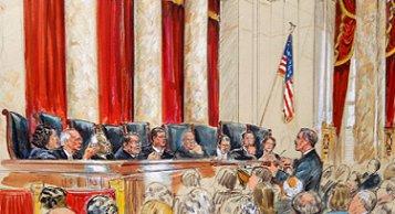 An artist rendering from last week's high court deliberations.