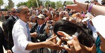 Obama greets supporters after speaking on immigration policy in El Paso last year.