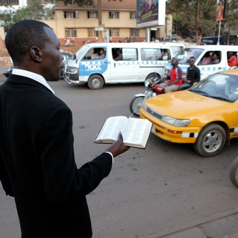 A street preacher in Kampala, Uganda