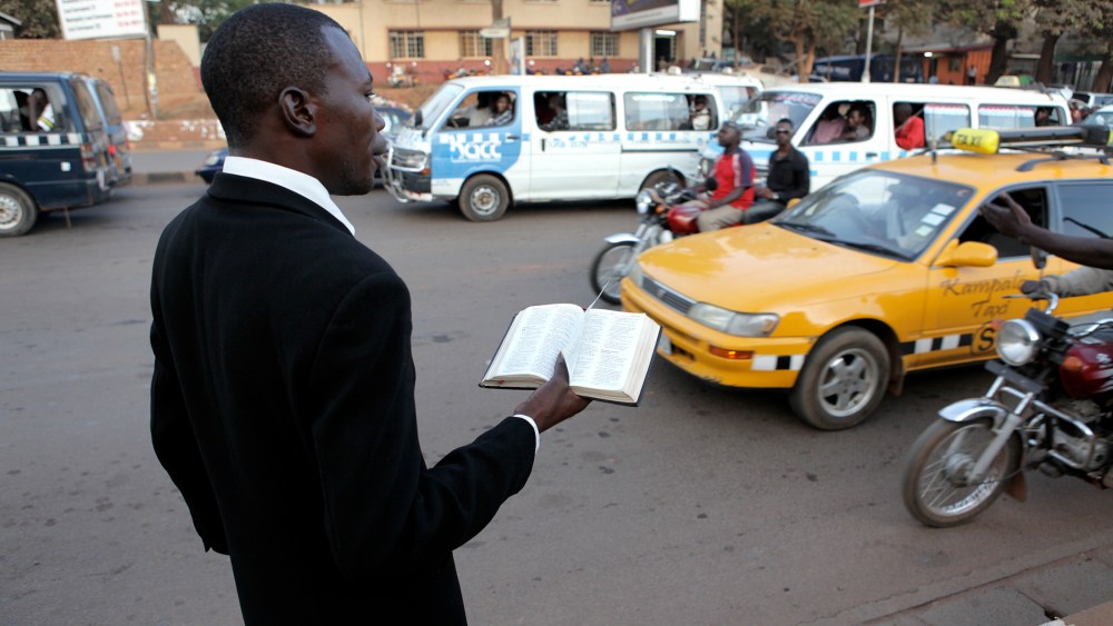 A street preacher in Kampala, Uganda