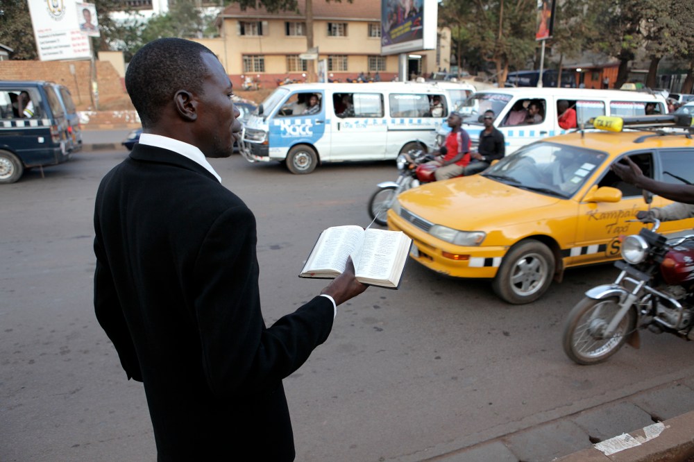 A street preacher in Kampala, Uganda