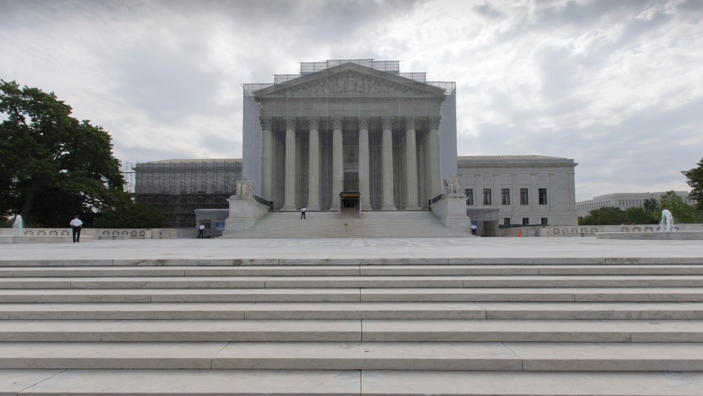 In anticipation of decisions on high profile and emotionally charged cases, the Supreme Court has implemented new rules barring protests and demonstrations on the grand plaza, as seen  in Washington, Monday, June 17, 2013. (AP Photo/J. Scott Applewhite)