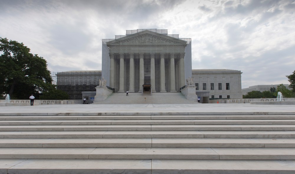 In anticipation of decisions on high profile and emotionally charged cases, the Supreme Court has implemented new rules barring protests and demonstrations on the grand plaza, as seen in Washington, Monday, June 17, 2013. (AP Photo/J. Scott Applewhite)