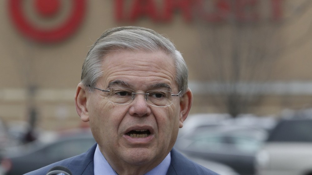 Sen. Robert Menendez talks during a news conference, December 26, 2013, in Jersey City, N.J.