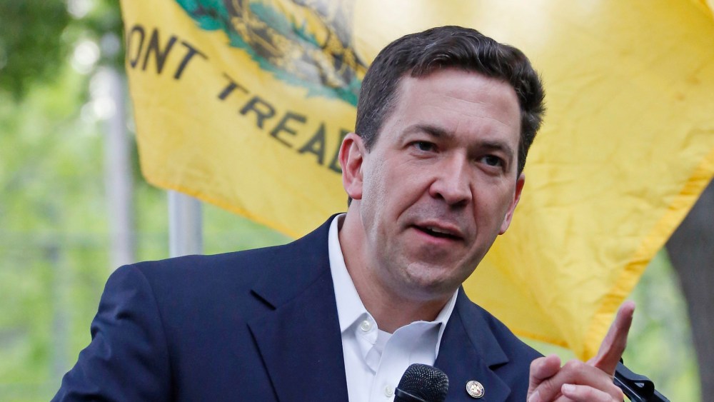 State Sen. Chris McDaniel, R-Ellisville, speaks before a crowd of partisan supporters gathered on the south lawns of the Mississippi State Capitol in Jackson, Miss., April 24, 2014.