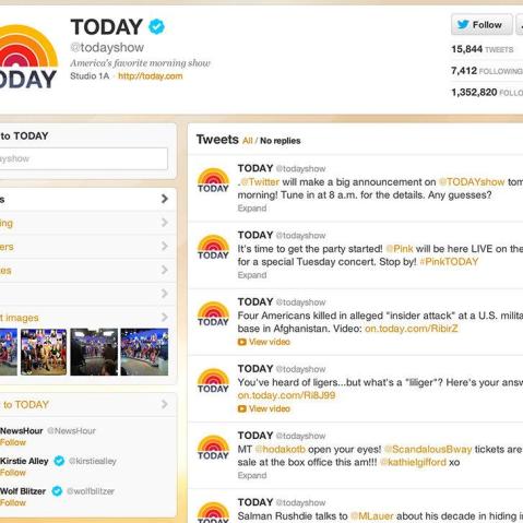 The old TODAY Twitter profile page, with the avatar to the far left, and a not-so-obvious photo stream.