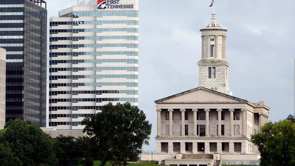 The Tennessee State Capitol stands apart from newer buildings in Nashville, Tenn., Saturday, Sept. 19, 2009.