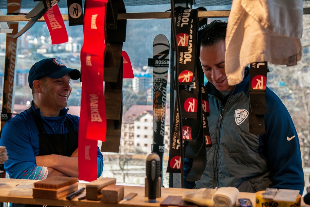 Brian Shactman visits ski technician Miha Dolinar in his workshop.