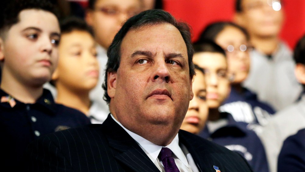 New Jersey Gov. Chris Christie looks out at the crowd at a gathering in Union City, N.J., Jan. 7, 2014.