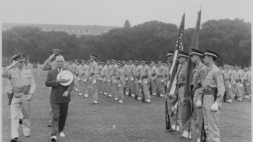 President Truman reviews the District of Columbia military police, 1946.