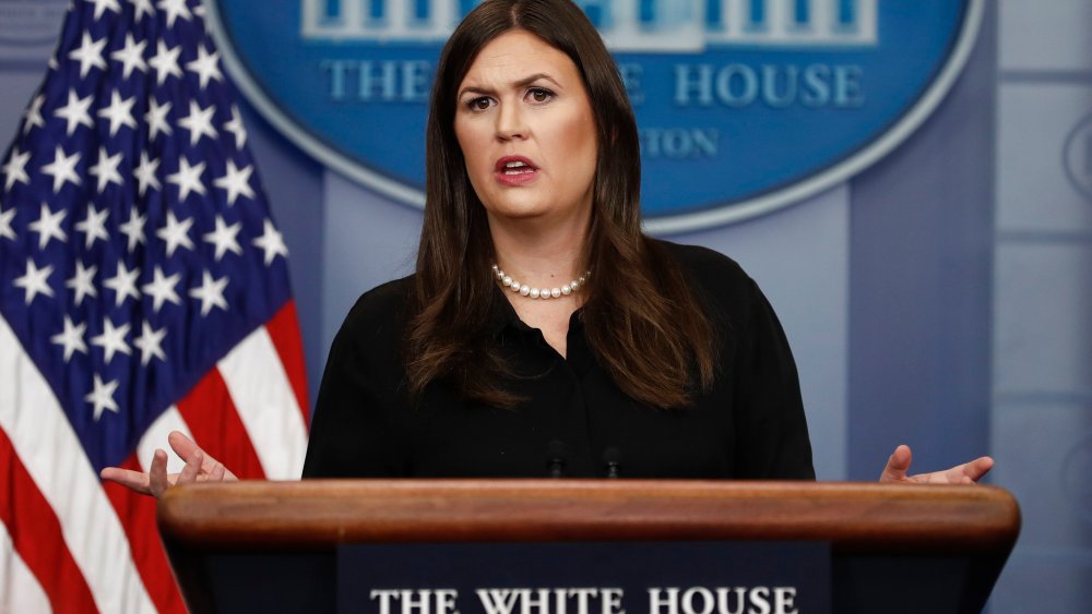 White House press secretary Sarah Huckabee Sanders speaks during a news briefing at the White House, in Washington, Wednesday, Sept. 13, 2017.