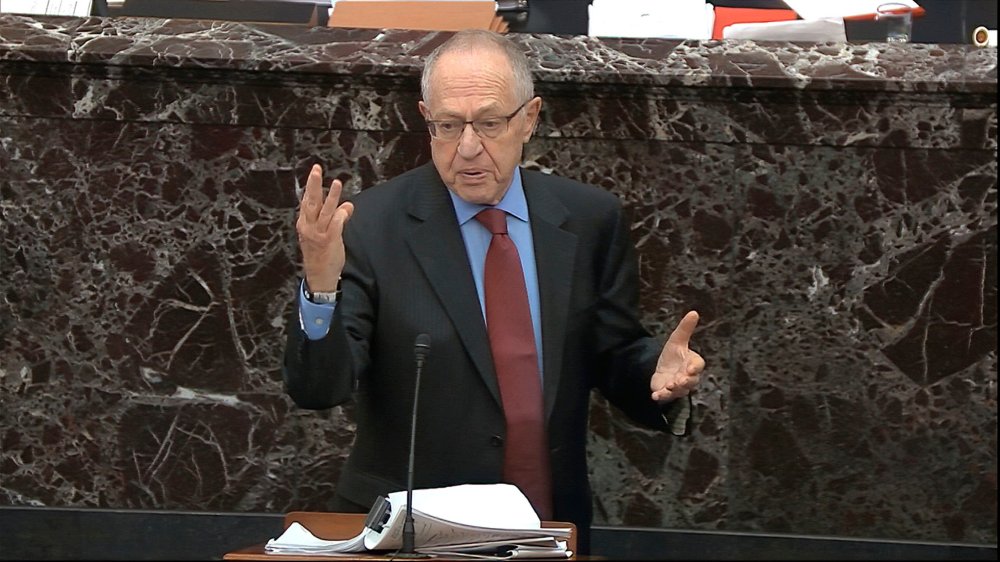 In this image from video, Alan Dershowitz, an attorney for President Donald Trump answers a question during the impeachment trial against Trump in the Senate at the U.S. Capitol in Washington, Wednesday, Jan. 29, 2020.