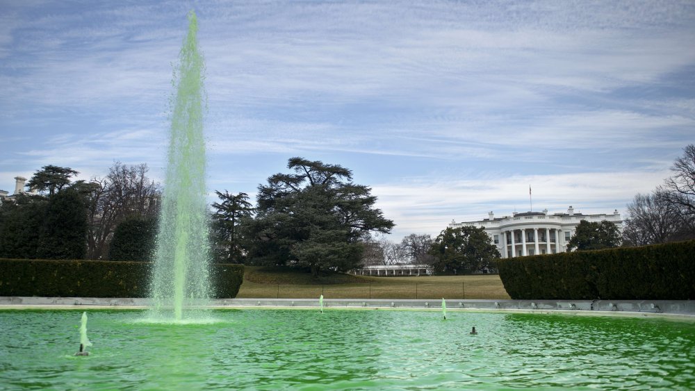 The South Lawn fountain at the White House in Washington, DC is dyed green in celebration of St. Patrick's Day on March 17, 2015.
