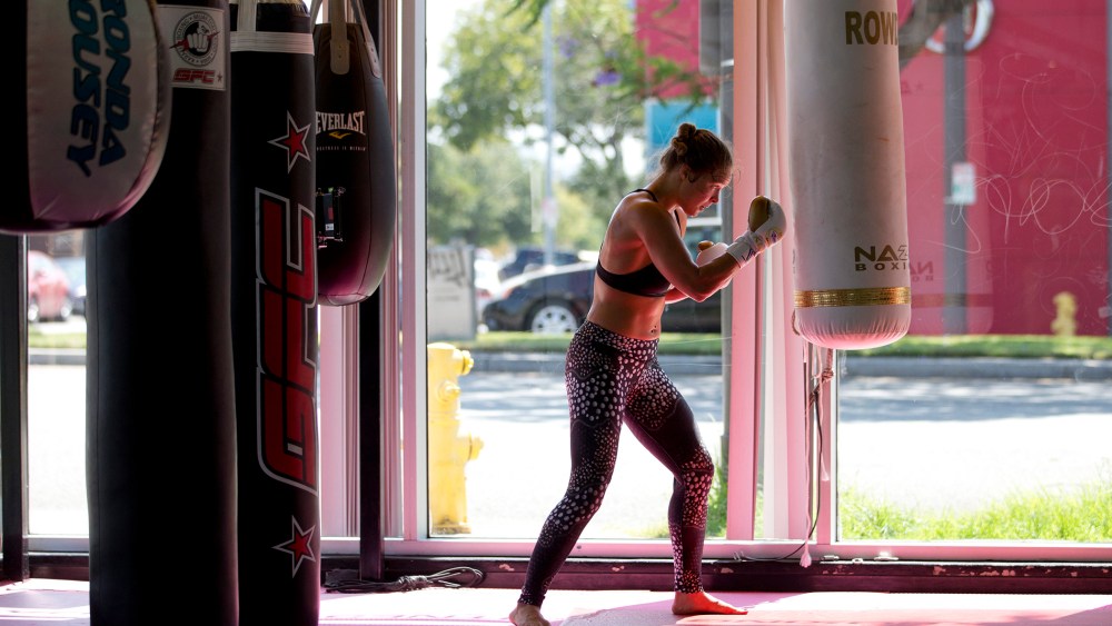 Mixed martial arts fighter Ronda Rousey trains at Glendale Fighting Club, July 15, 2015, in Glendale, Calif. (Photo by Jae C. Hong/AP)