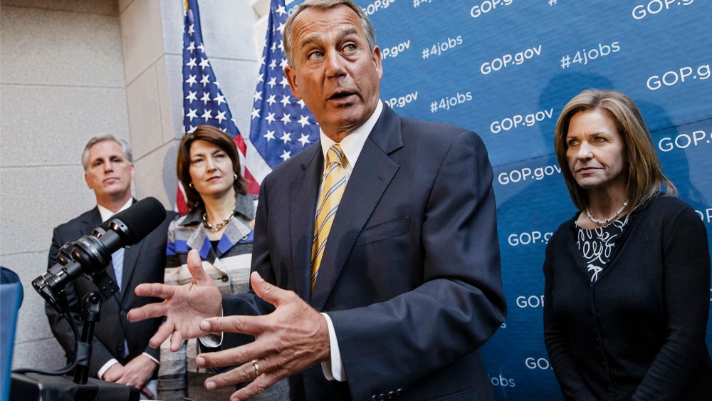 John Boehner meets with reporters on Capitol Hill, Jan. 8, 2014.