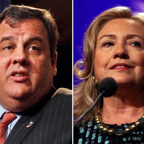 (L-R) In this Friday, Dec. 7, 2012 photograph, New Jersey Gov. Chris Christie answers a question during a news conference in Trenton, N.J. (Photo by Mel Evans/AP Photo) File Photo: U.S. Secretary of State Hillary Clinton speaks to participants of the...
