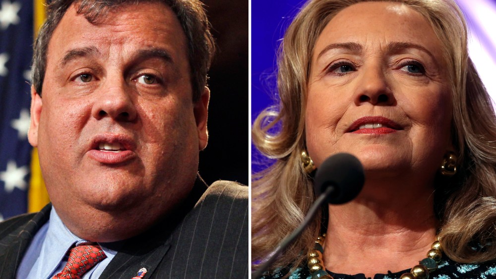 (L-R) In this Friday, Dec. 7, 2012 photograph, New Jersey Gov. Chris Christie answers a question during a news conference in Trenton, N.J. (Photo by Mel Evans/AP Photo) File Photo: U.S. Secretary of State Hillary Clinton speaks to participants of the...