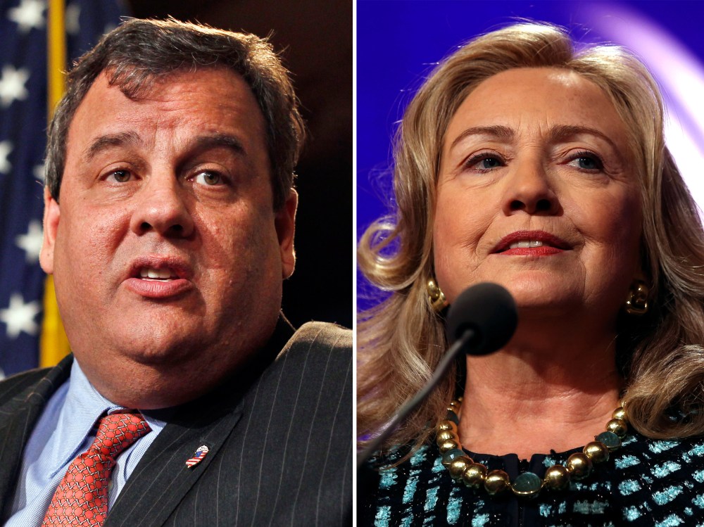(L-R) In this Friday, Dec. 7, 2012 photograph, New Jersey Gov. Chris Christie answers a question during a news conference in Trenton, N.J. (Photo by Mel Evans/AP Photo) File Photo: U.S. Secretary of State Hillary Clinton speaks to participants of the...