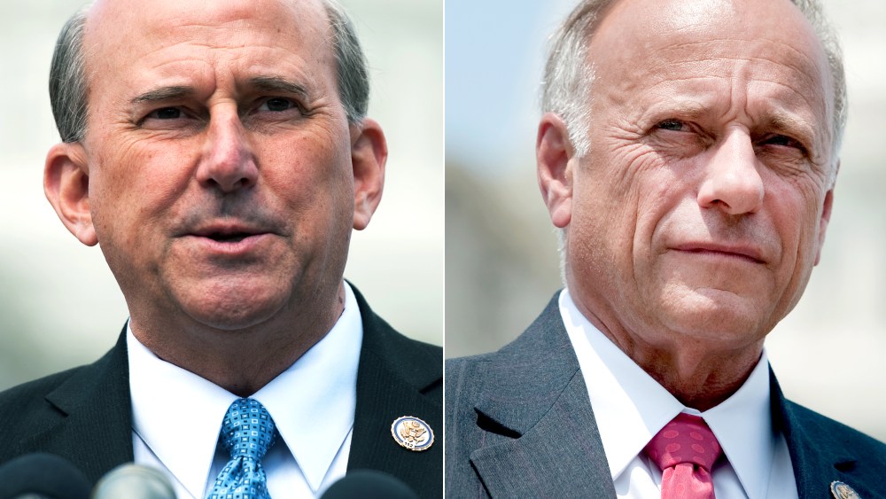 File photos: (L) Rep. Louie Gohmert, R-Texas, speaks at a news conference at the house triangle with other members of the House Natural Resources Committee on energy provisions in the House Republican budget on March 29, 2012.  (Photo By Tom Williams...