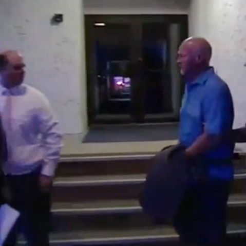Gene Palmer, a guard at the Clinton Correctional Facility, is arrested for his alleged involvement in the escape of two convicted killers earlier this month, June 24, 2015. (Photo courtesy of WPTZ Video)