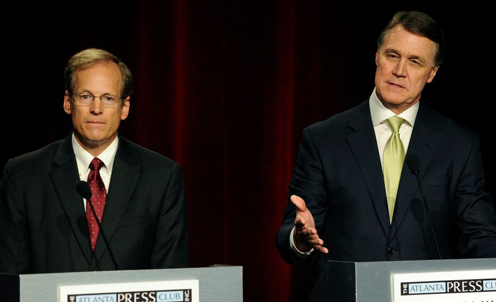 Republican Senatorial candidate and former Dollar General CEO David Perdue, in a debate at the Georgia Public Broadcasting studio, Sunday, May 11, 2014, in Atlanta.