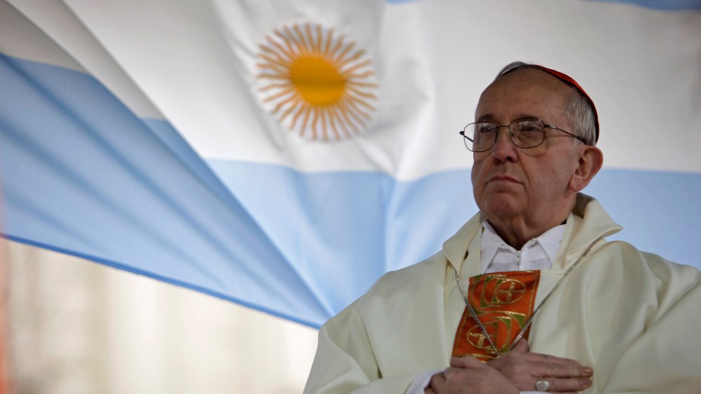 Argentina's Cardinal Jorge Bergoglio gives a mass outside the San Cayetano church in Buenos Aires, Friday Aug.7, 2009. (AP Photo/Natacha Pisarenko)