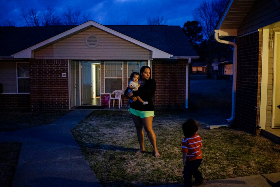 A mother and her child in Broken Bow, another rural town, located in McCurtain county, one of the poorest areas within the Choctaw Nation.