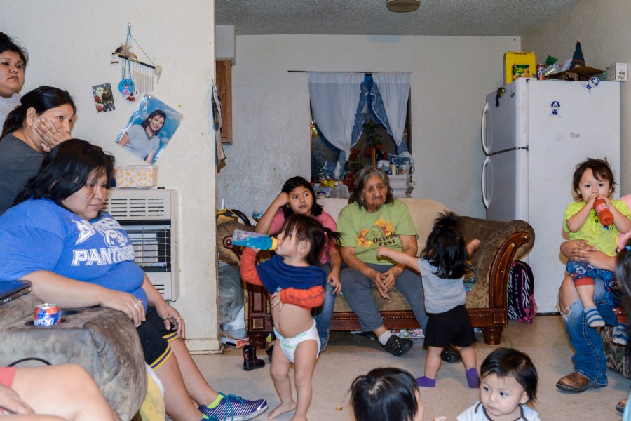 Melissa Bohnan (80 years-old), at her home in Battiest, Olka., watching over a dozen children and grandchildren.