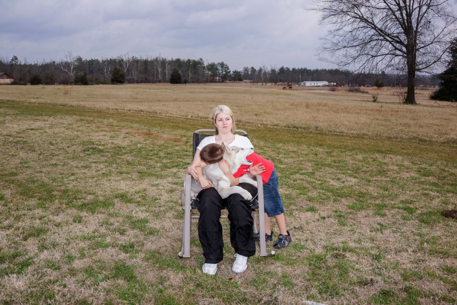 Stormy Davidson with her son Aiden in Rattan, Okla.