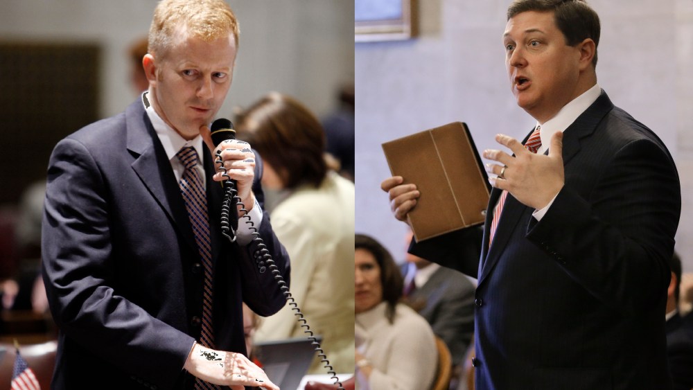 Sen. Stacey Campfield, left, (R-Knoxville) and Rep. Vance Dennis, right, (R-Savannah), sponsored the bill that would reduce welfare benefits for families of children that perform poorly in school. (AP Photos by Mark Humphrey)
