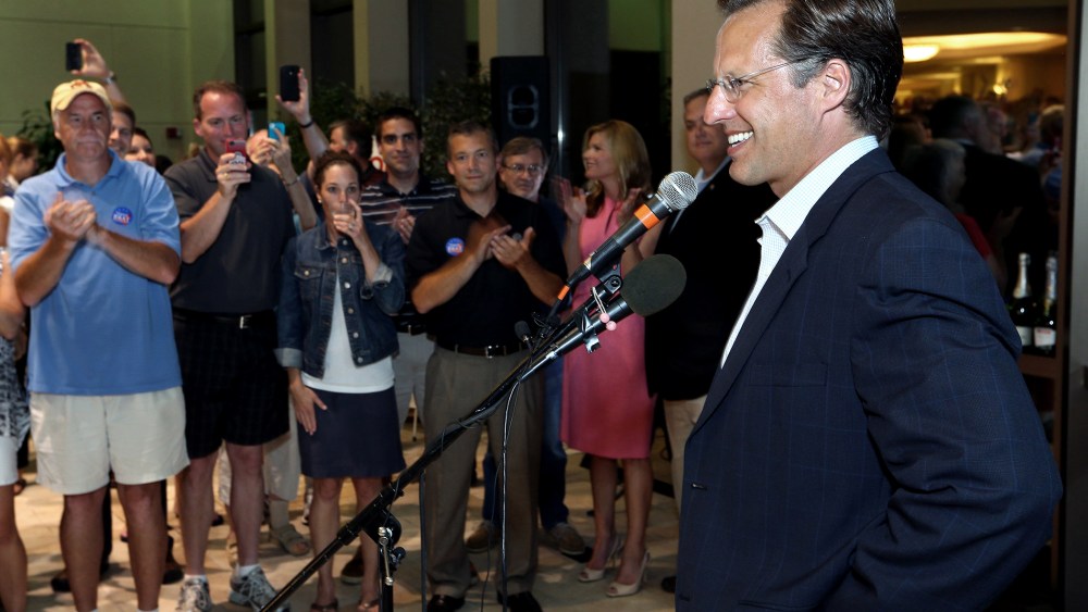 Dave Brat speaks to supporters after defeating Republican Congressman Eric Cantor