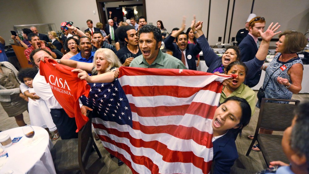 Immigration reform supporters crash the primary-night party of House Majority Leader Eric Cantor, R-Va., Tuesday, June 10, 2014.