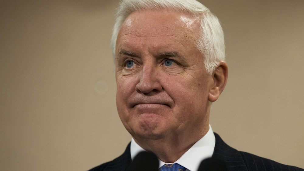 Gov. Tom Corbett listens to a question during a news conference Friday, Jan. 17, 2014, in Philadelphia.